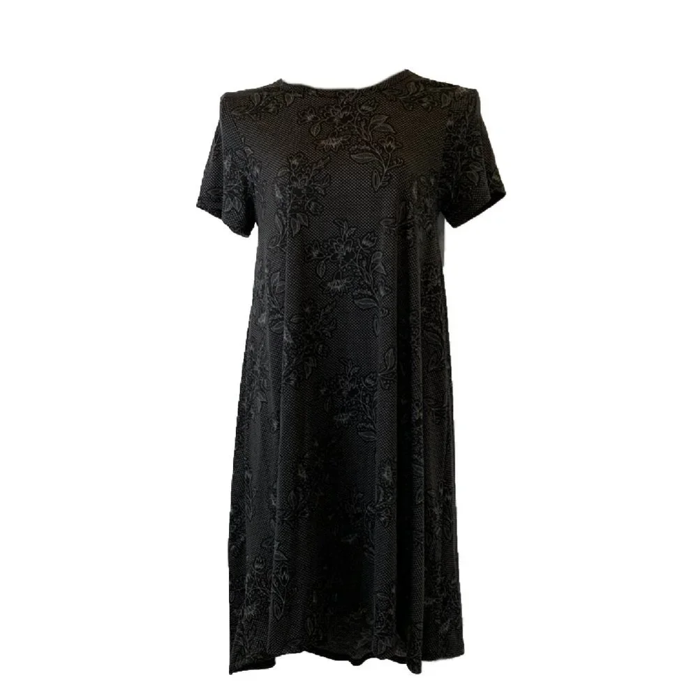 LulaRoe Carly Black Floral High Low T-shirt Pocket Dress Women's Size Small - Picture 8 of 8